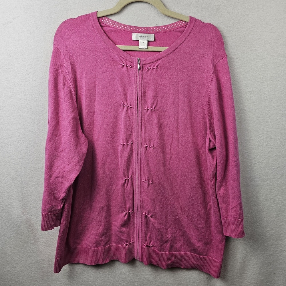 Cj Banks Top Woman's Size 1X Pink Zip Up Sweater